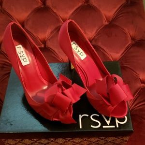 RSVP Red Satin Bow Front Peeptoe Pumps
